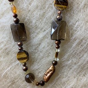 30 inch tigers eye, pearl and bead necklace.